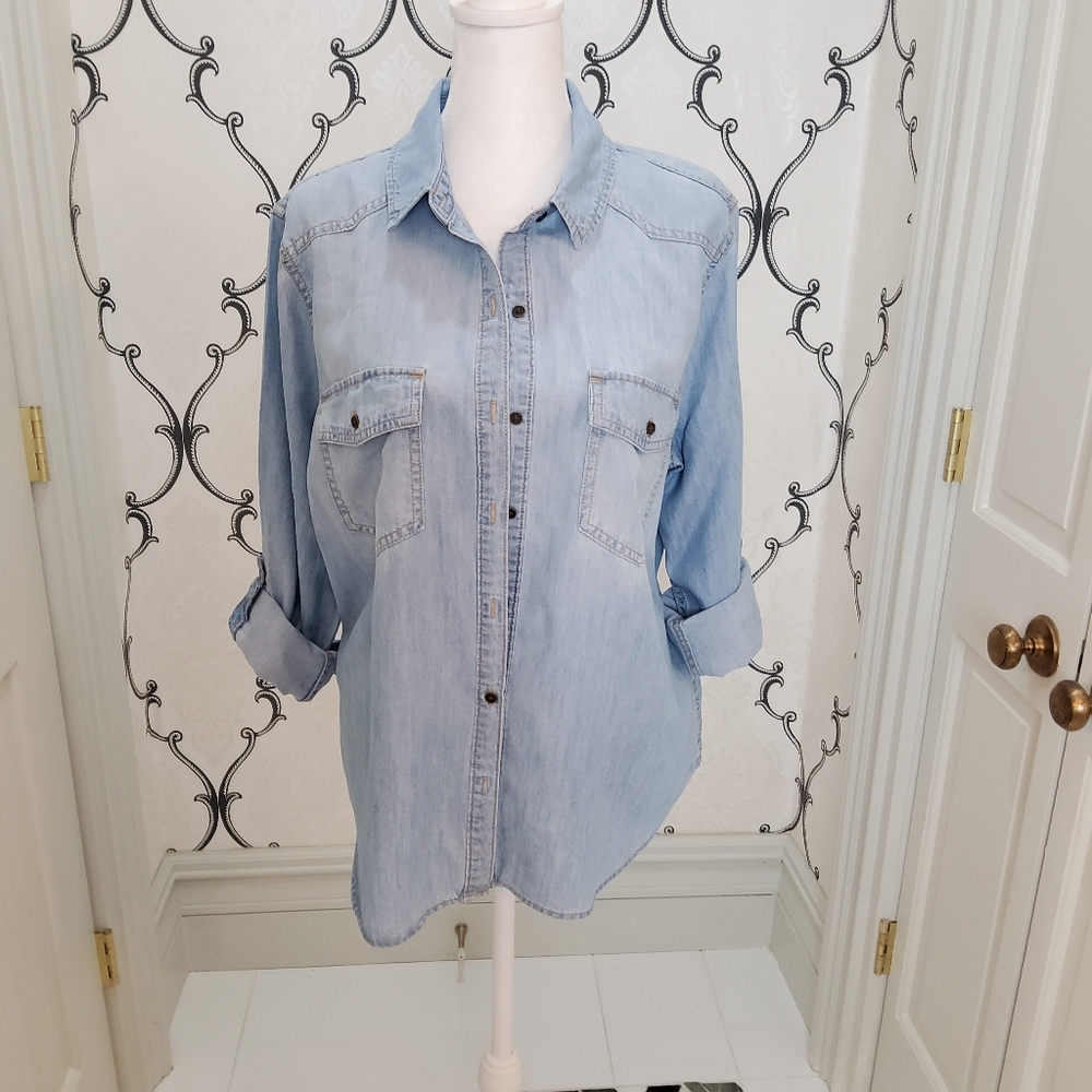 Denim button down shirt. Ana Medium